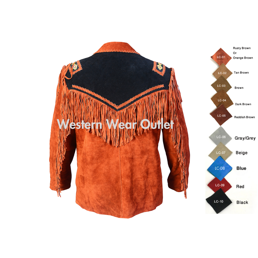 Men's Fringed Rusty Brown Suede Jacket