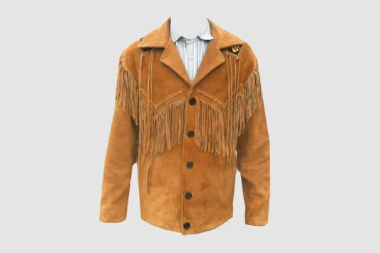 Genuine Cowhide Leather Jacket – Men’s Western Fringe Style
