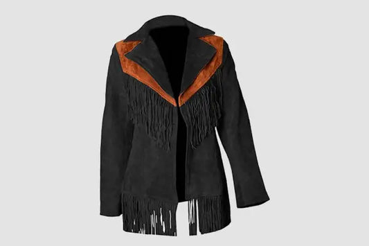 Handmade Cowgirl Black Leather Jacket with Fringe 