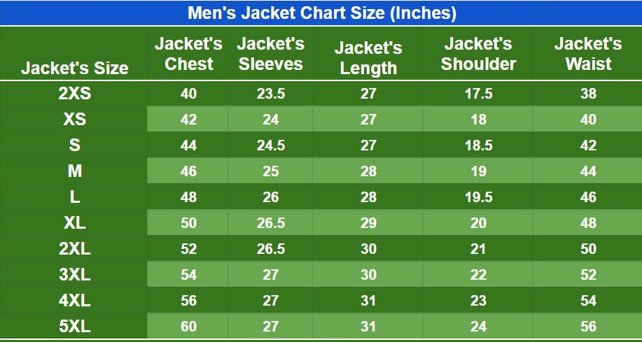 Men's Western Leather Jacket Size Chart