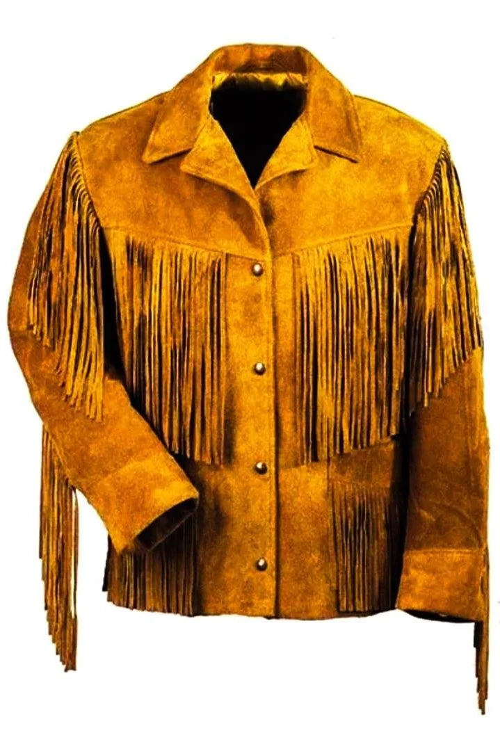Men Suede Western Jacket – Real Leather Fringe Coat