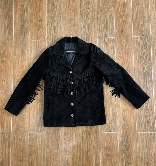 Men genuine leather fringe jacket
