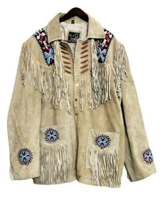 1980s Rockabilly Buckskin Jacket Cowboy Western American Indian Jacket With Fringes & Beads