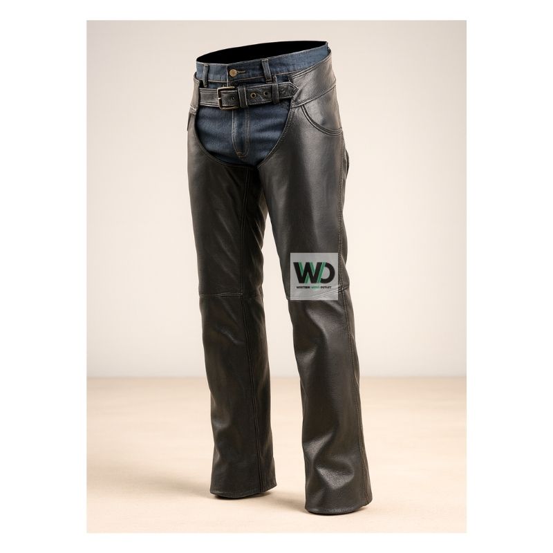 Men’s Black Leather Chaps Motorcycle Chaps MLC5iii
