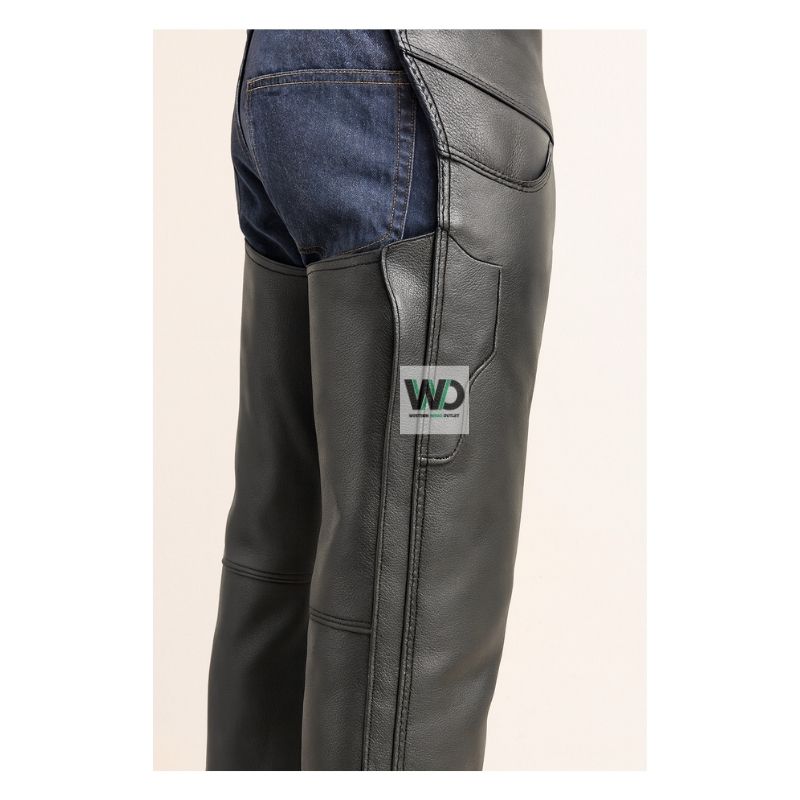 Men’s Black Leather Chaps Motorcycle Chaps MLC5iv