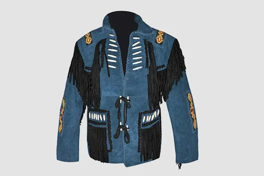 Men’s Blue Suede Leather Jacket – Cowboy Vintage Look