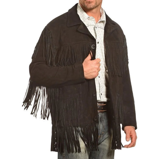 Men's Brown Suede Fringe Jacket – Western Cowboy Leather Coat 