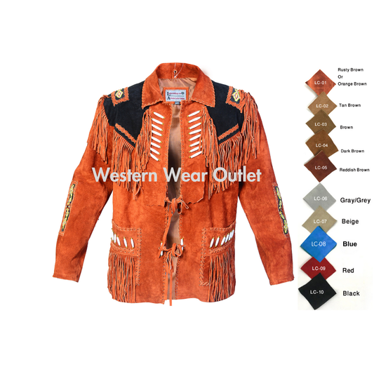 Men's Fringed Rusty Brown Suede Jacket
