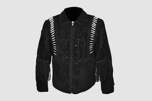 Men's Suede Fringe Jacket With Beads