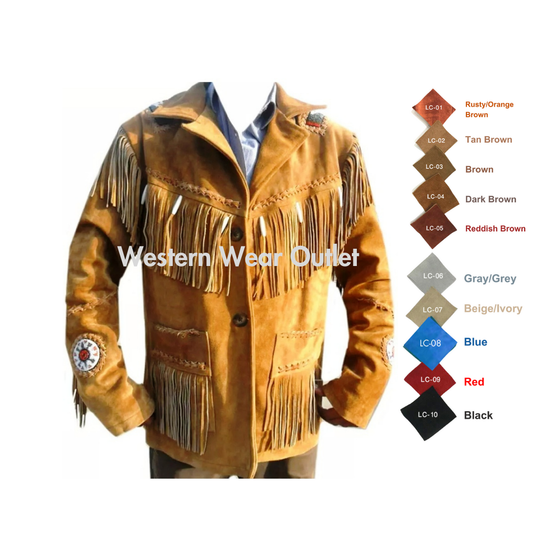 Men's Western Suede Fringes Jackets with Beads
