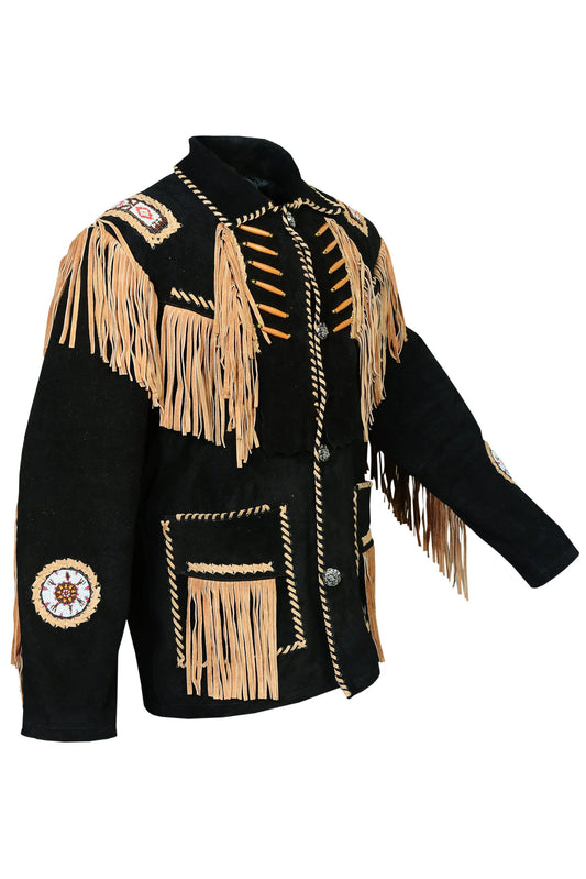 Native American Fringe Leather Jacket - Beaded Jacket 