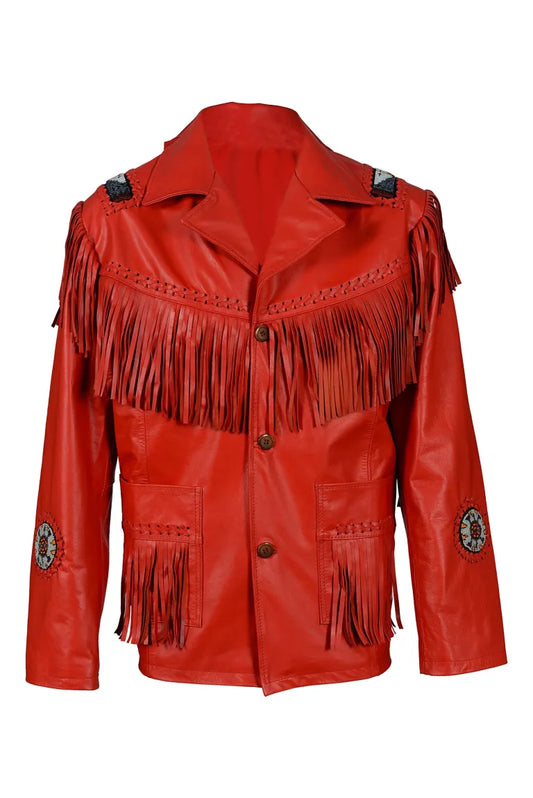 Red Leather Jacket Men - biker fringe jacket
