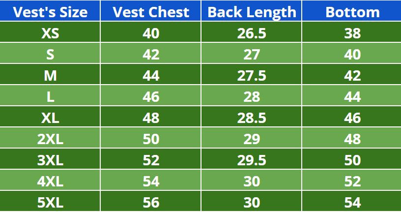 Vest Size Chart