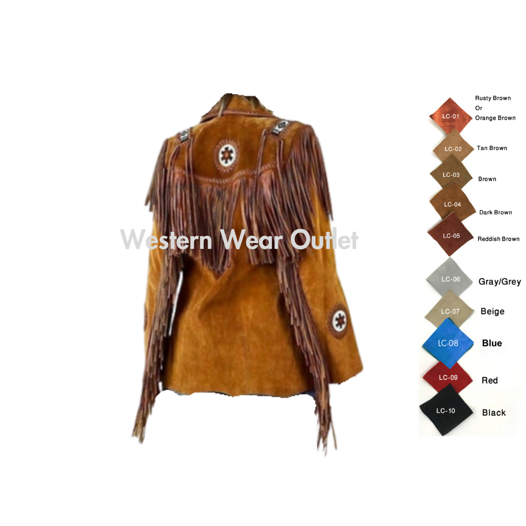 Women Western Brown Suede Jacket With Fringes & Beads | WSJ18