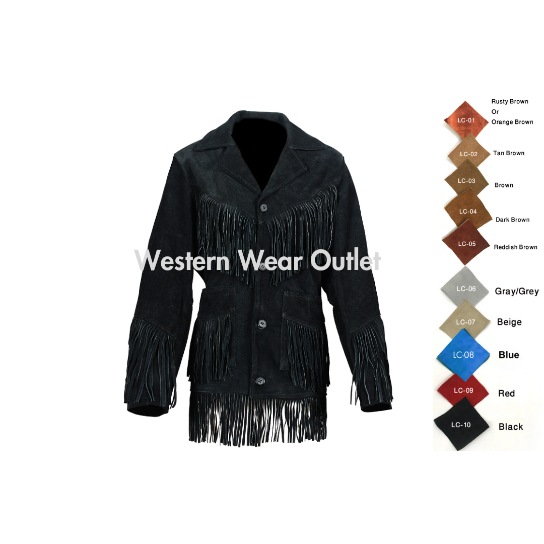 Women Western Cowgirl Black Suede Jacket With Fringes | WSJ115B