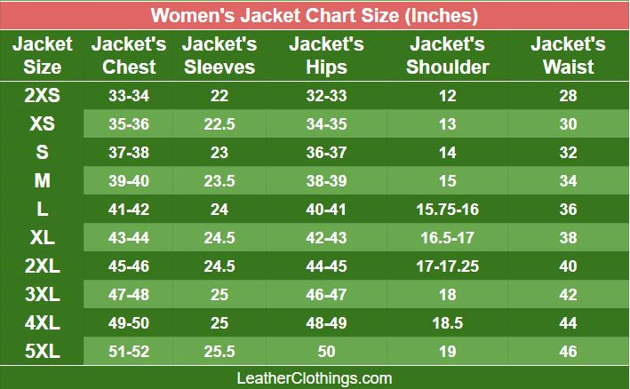 Women's jacket size chart