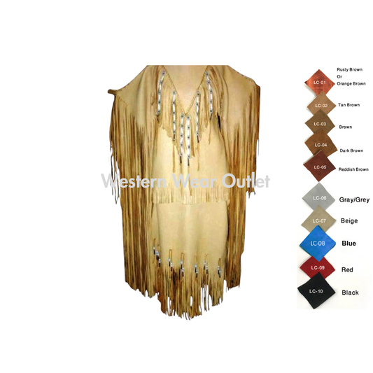 Women's Leather Wedding Fringes Maxi With Beads | WLM10