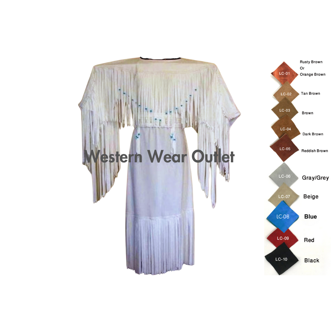 Women's Leather Wedding Fringes Maxi With Beads | WLM3