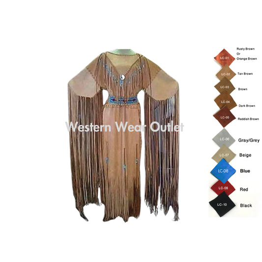 Women's Leather Wedding Fringes Maxi With Beads | WLM8