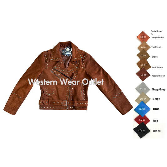 Women’s Western Cowgirl Brown Suede Short Jacket With Rivets | WSJ18A