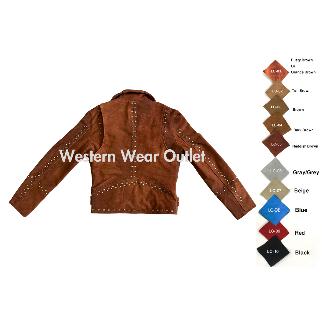 Women’s Western Cowgirl Brown Suede Short Jacket With Rivets | WSJ18A