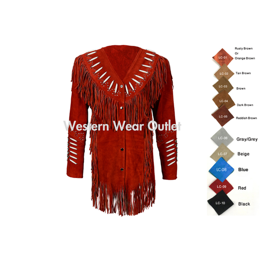 Women’s Western Red Suede Fringes Jacket With Bones | WSJ1