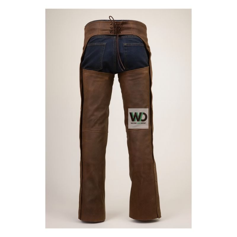 brown leather chaps rear riding view