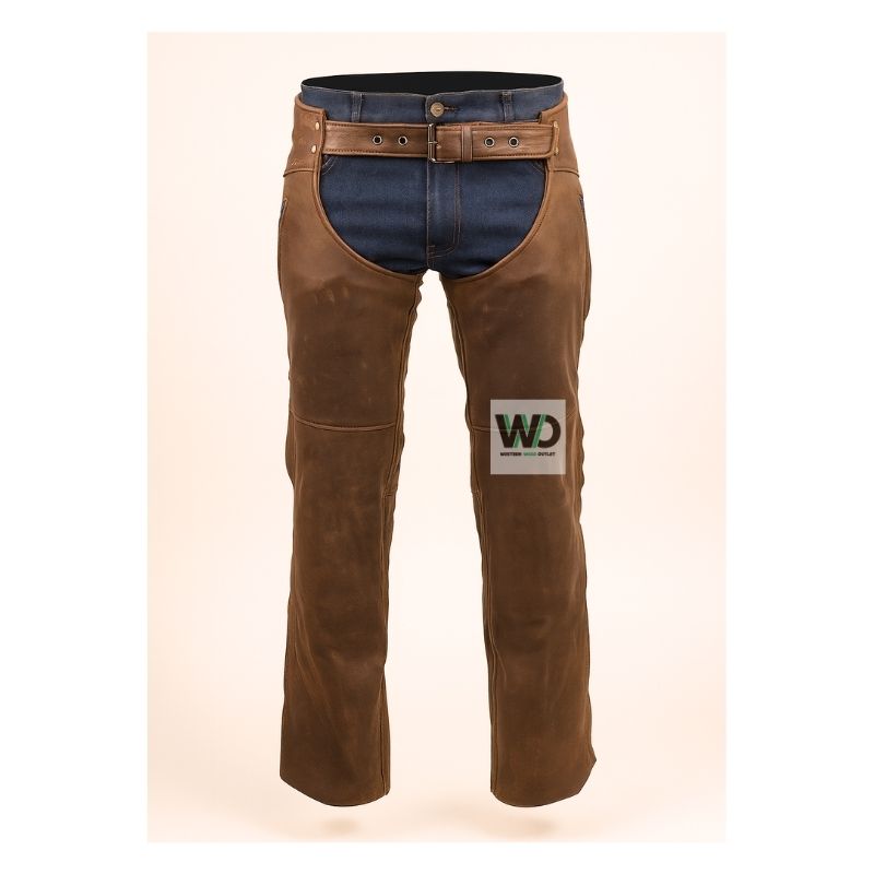 brown motorcycle leather chaps riding fit