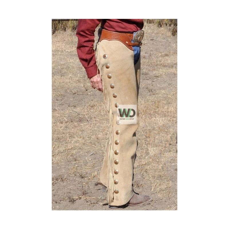 light brown suede fringe chaps snap leg western riding