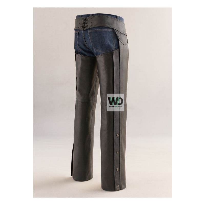 black leather motorcycle chaps rear clean design