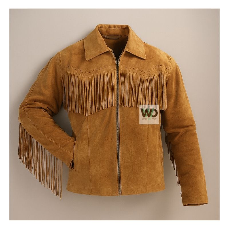 Suede fringe jacket men western heritage style front view