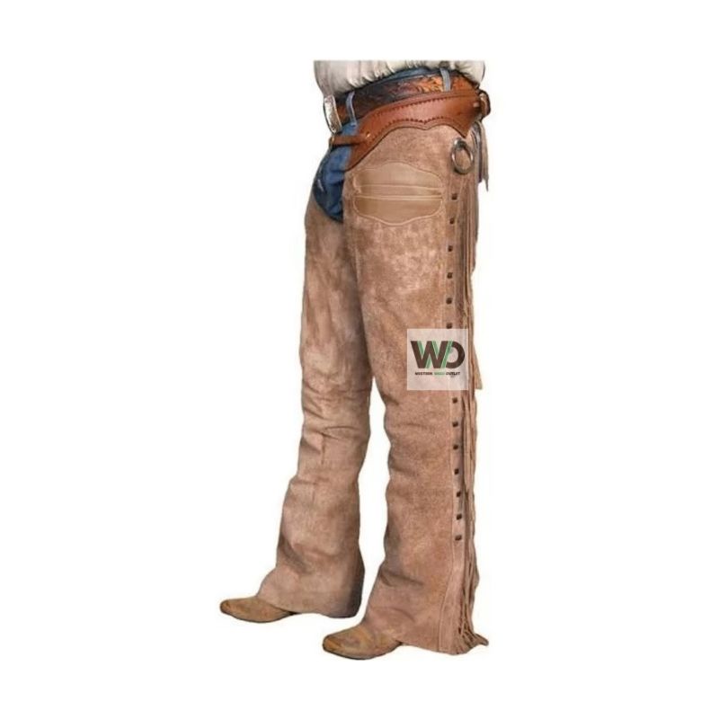 mens tan suede cowboy chaps snap leg western