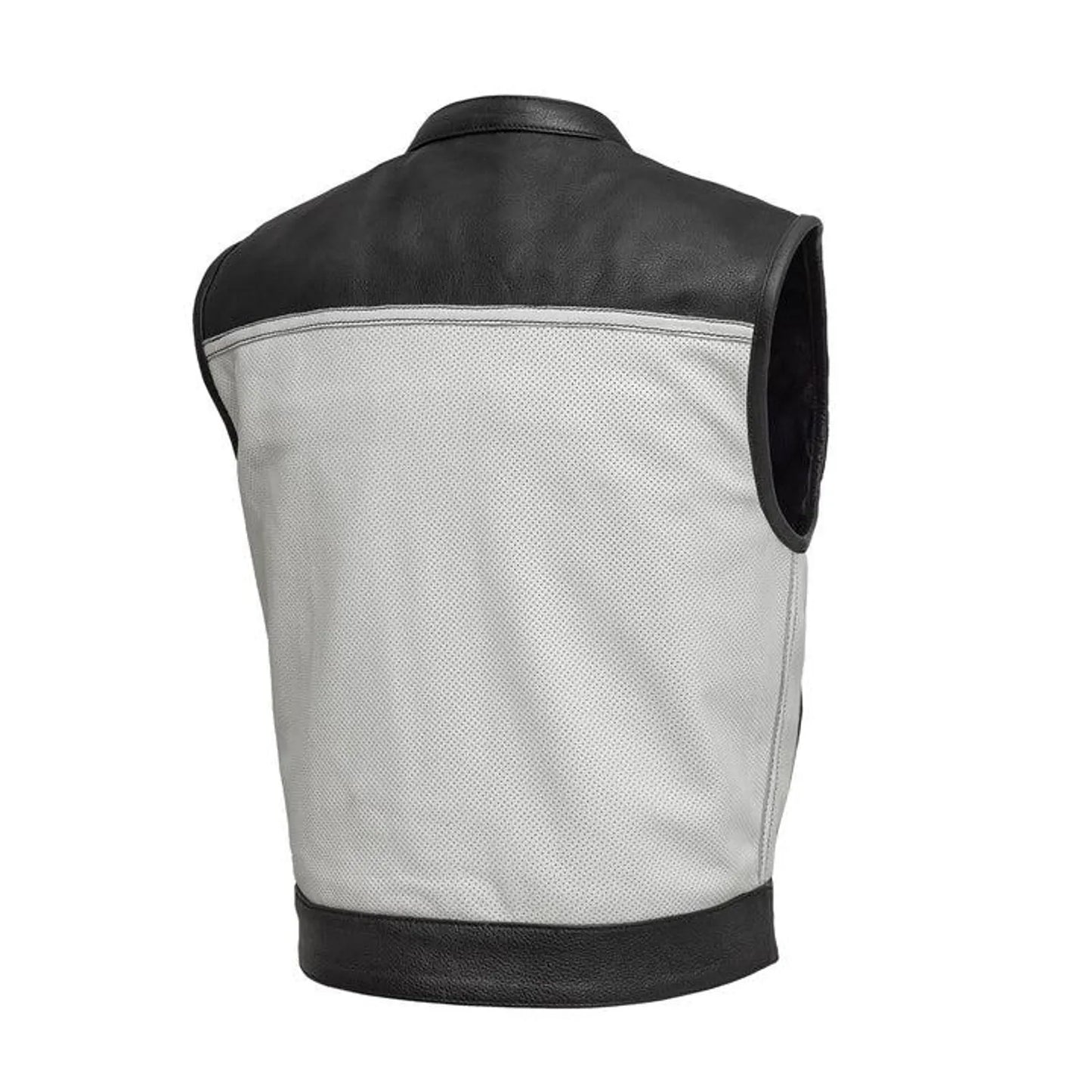 Men’s two tone leather vest back view riding style