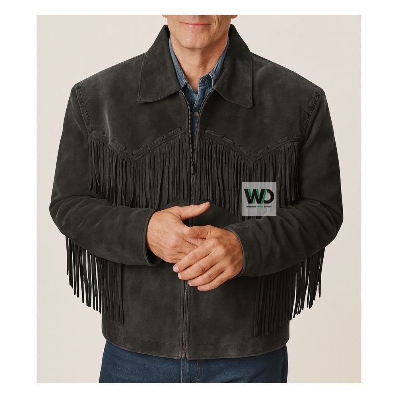 Western fringe jacket men cowboy heritage style front view