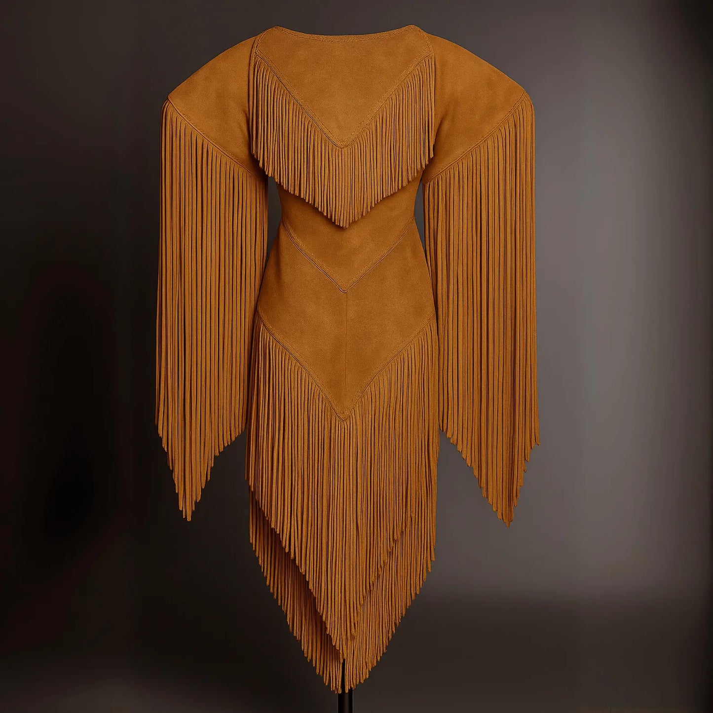 rust brown suede fringe dress western style women