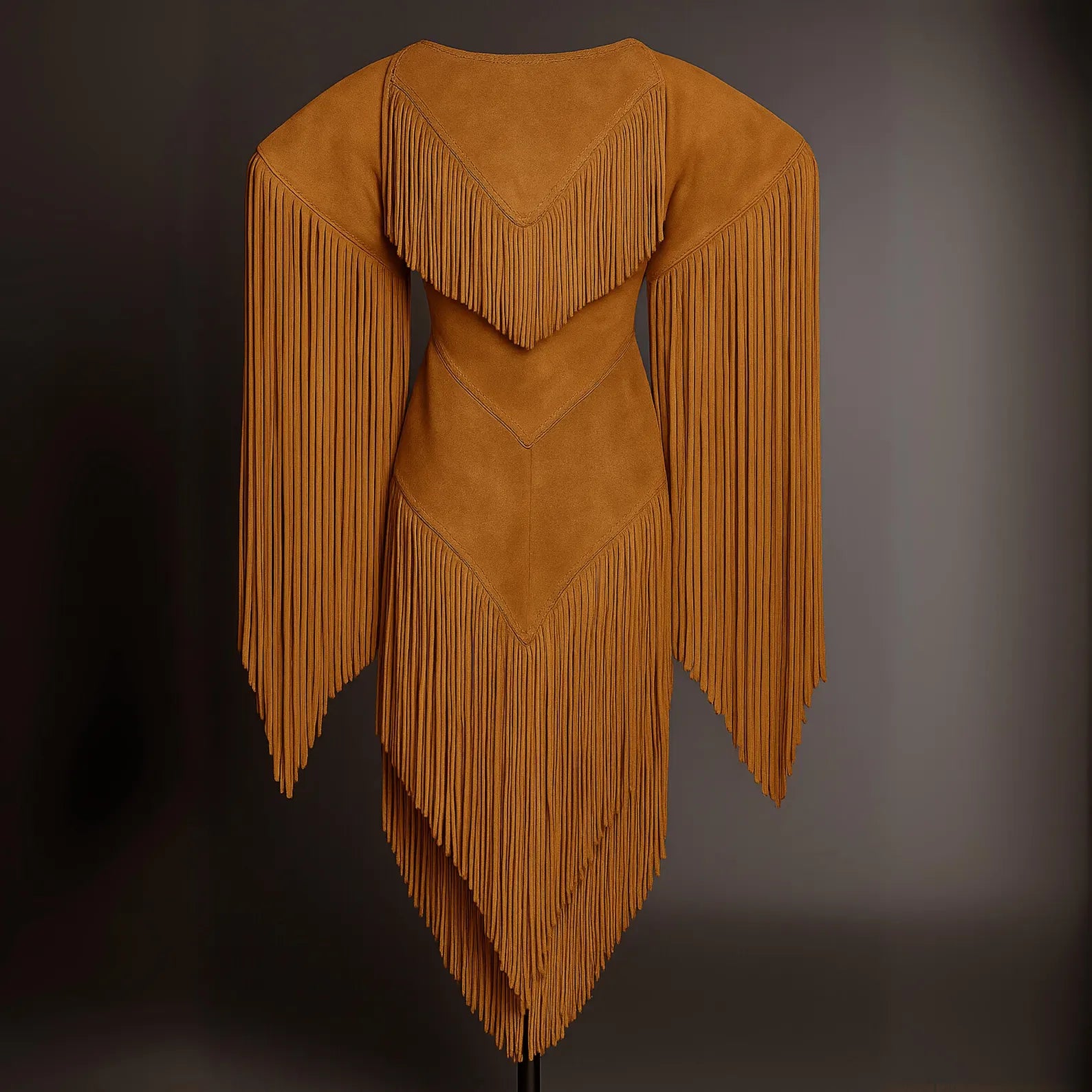 rust brown suede fringe dress western style women