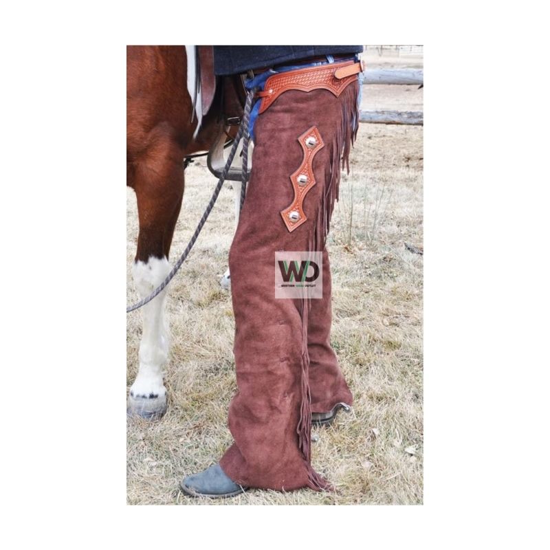 rusty brown suede fringe chaps western riding fit