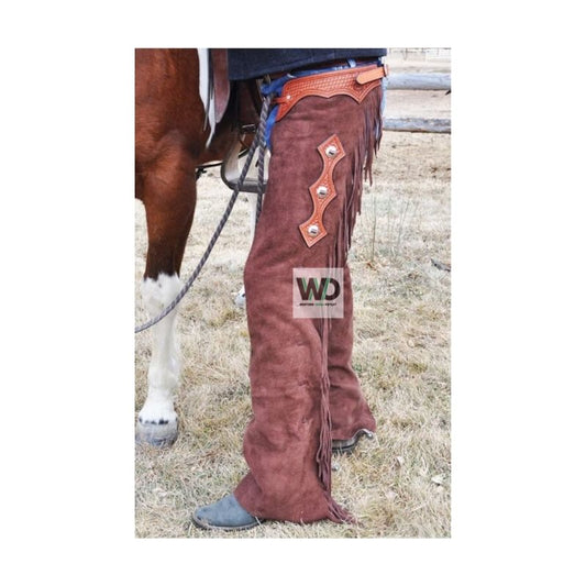 rusty brown suede fringe chaps western riding fit
