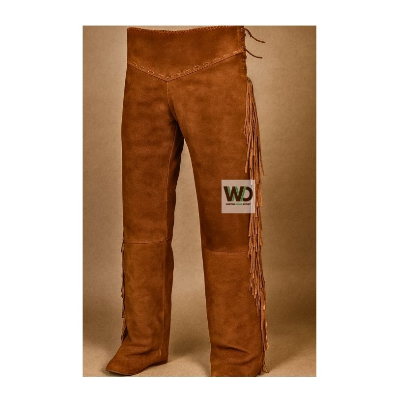 Rusty brown suede fringe pants with western yoke waist
