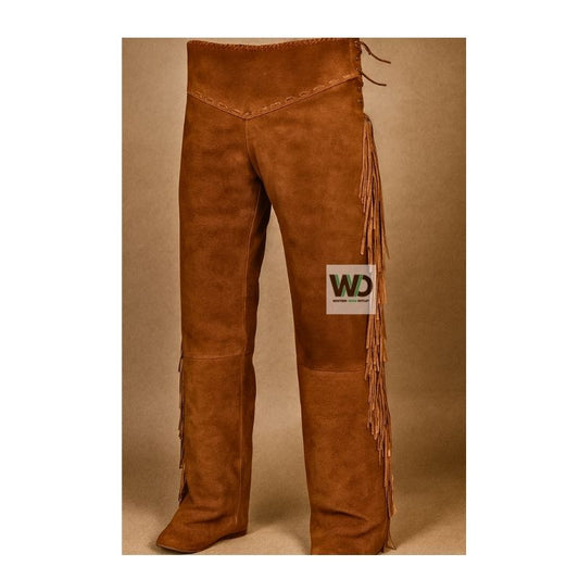 Rusty brown suede fringe pants with western yoke waist