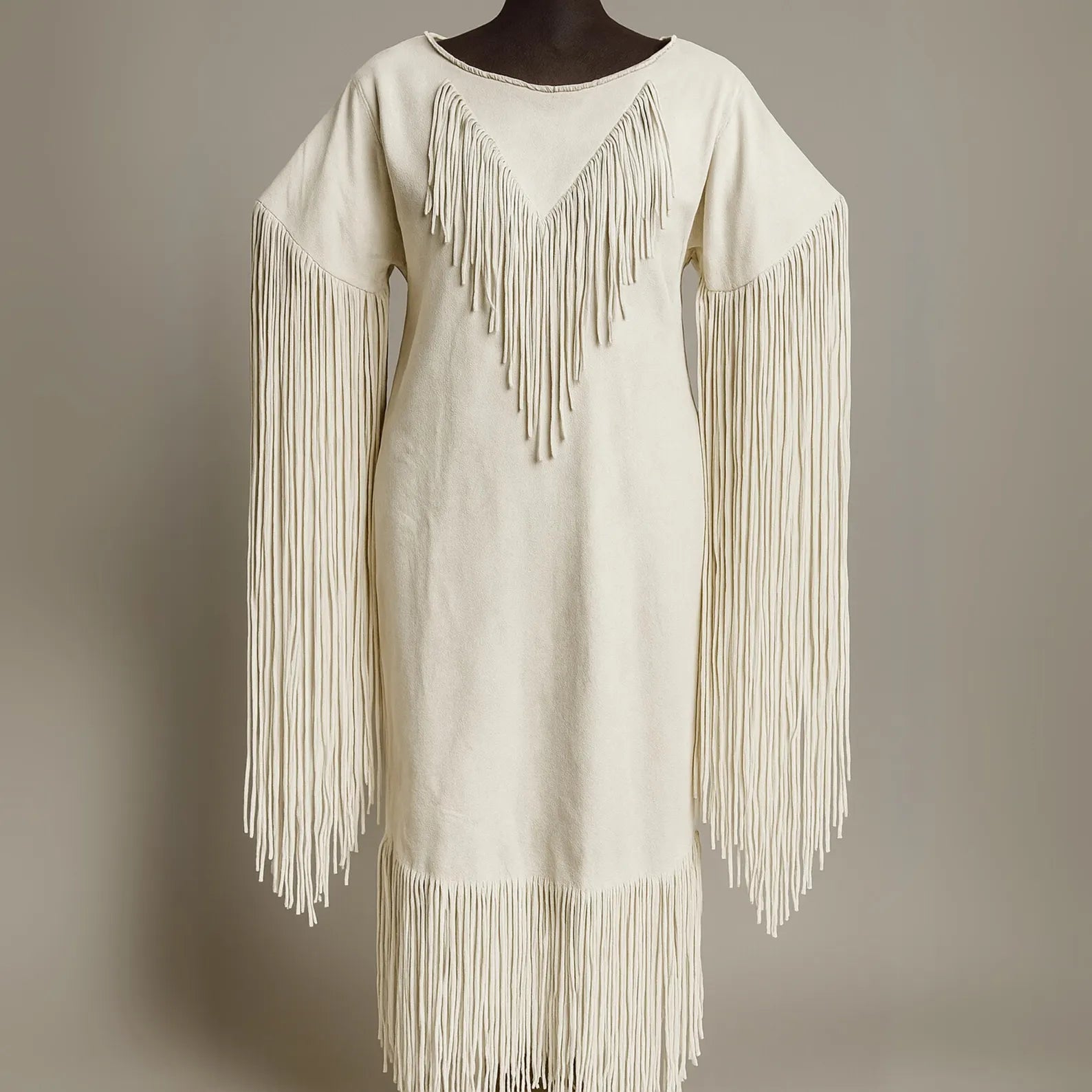 white leather fringe dress western style women