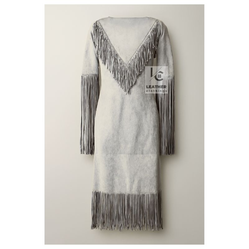 white suede fringe maxi dress western style women
