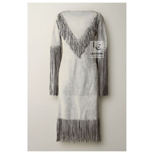 white suede fringe maxi dress western style women