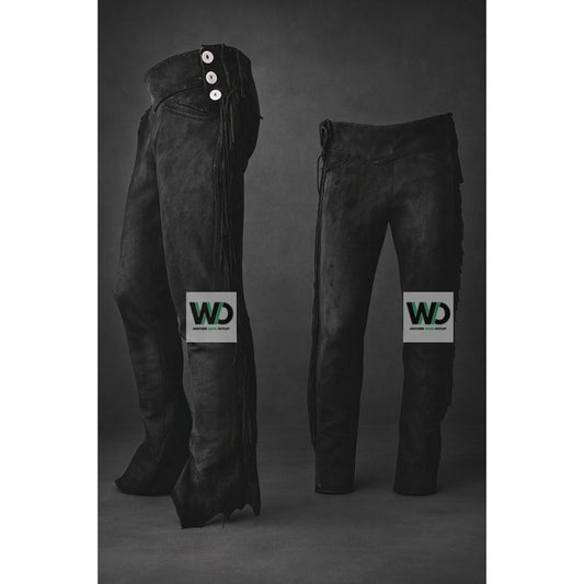 Women’s black suede fringe pants high waisted western style