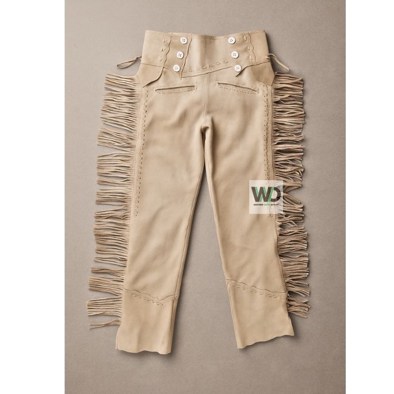 Women’s sand suede fringe pants high waisted western style