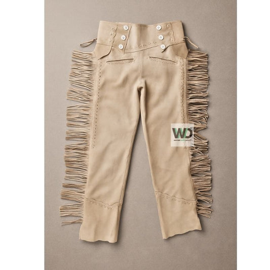 Women’s sand suede fringe pants high waisted western style