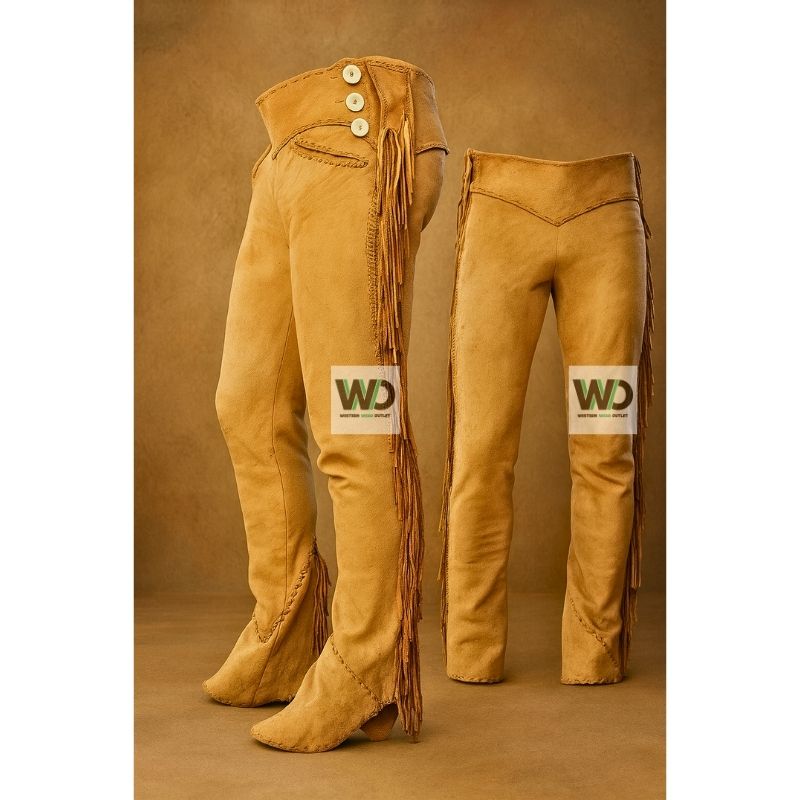Women’s tan suede fringe pants high waisted western style