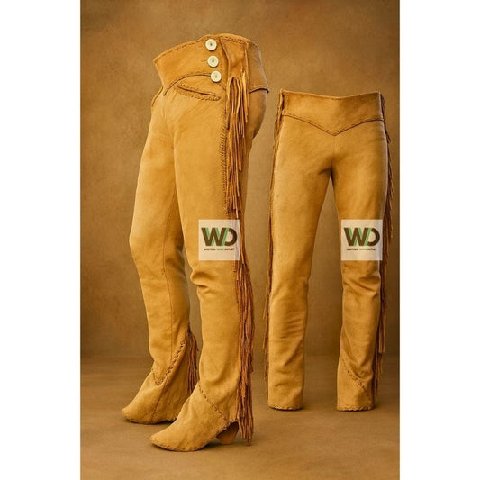 Women’s tan suede fringe pants high waisted western style
