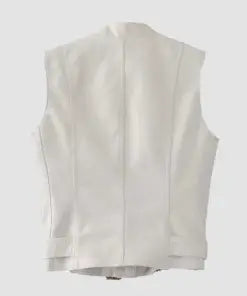 Womens white leather vest back view structured fitted design