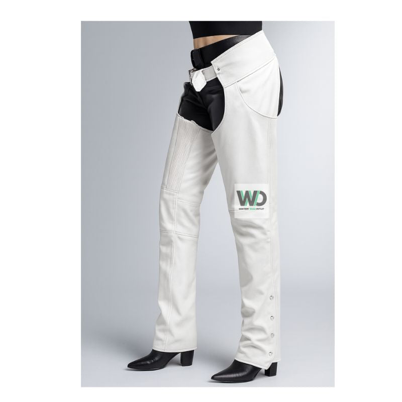 womens white leather chaps buttoned leg soft fit